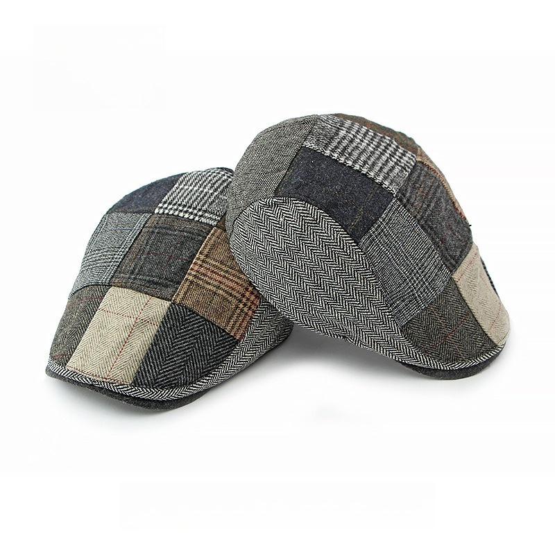 Newsboy Cap Ivy - 1pc Men Patchwork Tweed Flat Cap