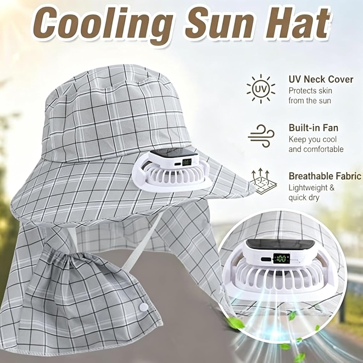 1PC Solar Power Neck Guard Fan - Visor Sun Hat recension och pris