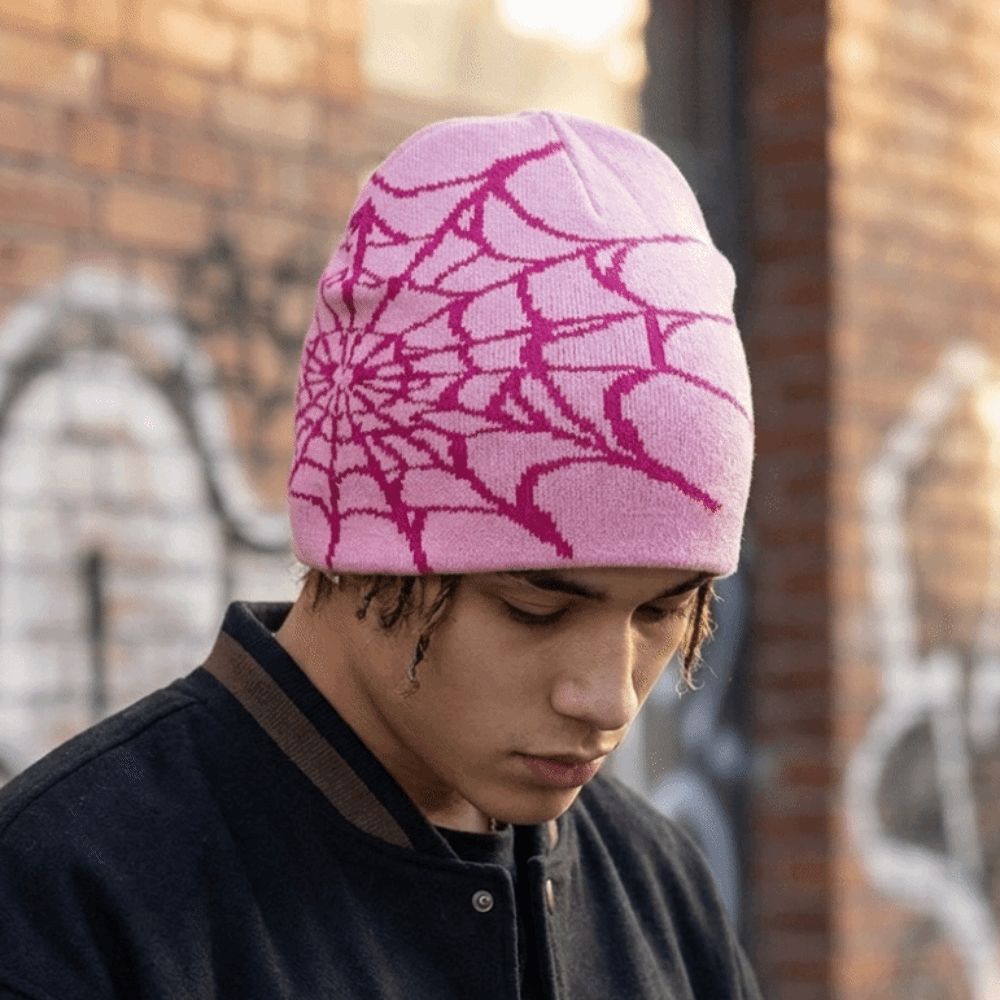 Y2K Soft Spider Web Pattern Be - Beanie Cuffed Knit recension och pris